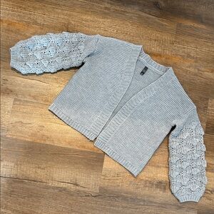 Alya Gray Cardigan with Textured Sleeves